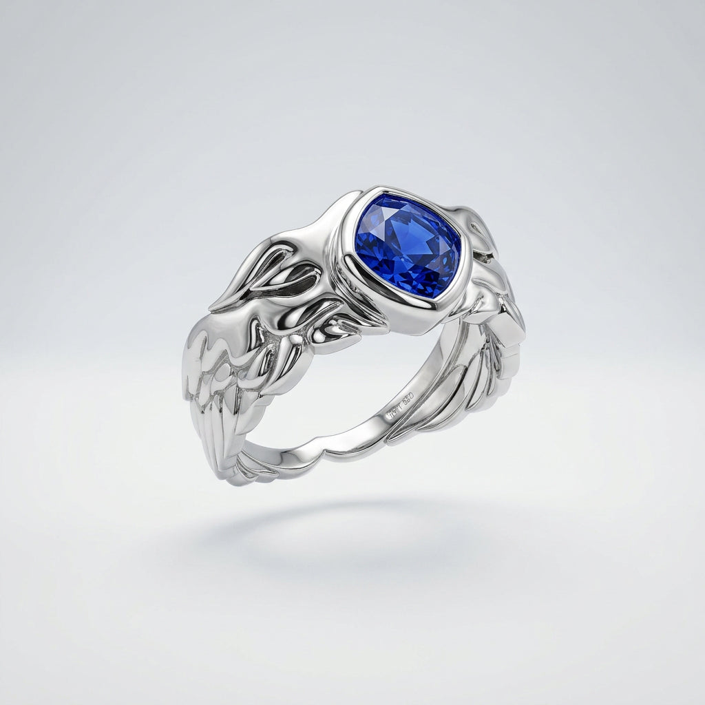 Sapphire Wings Ring - GROMOV, view 1 - 18k white gold with blue sapphire