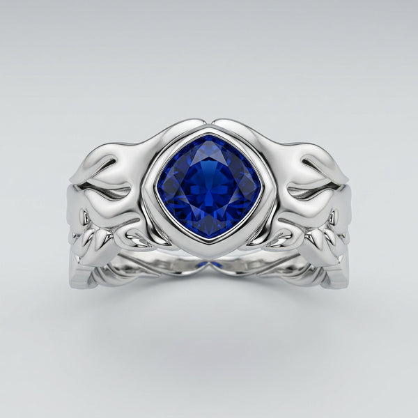 Sapphire Wings Ring - GROMOV, view 3 - 18k white gold with blue sapphire